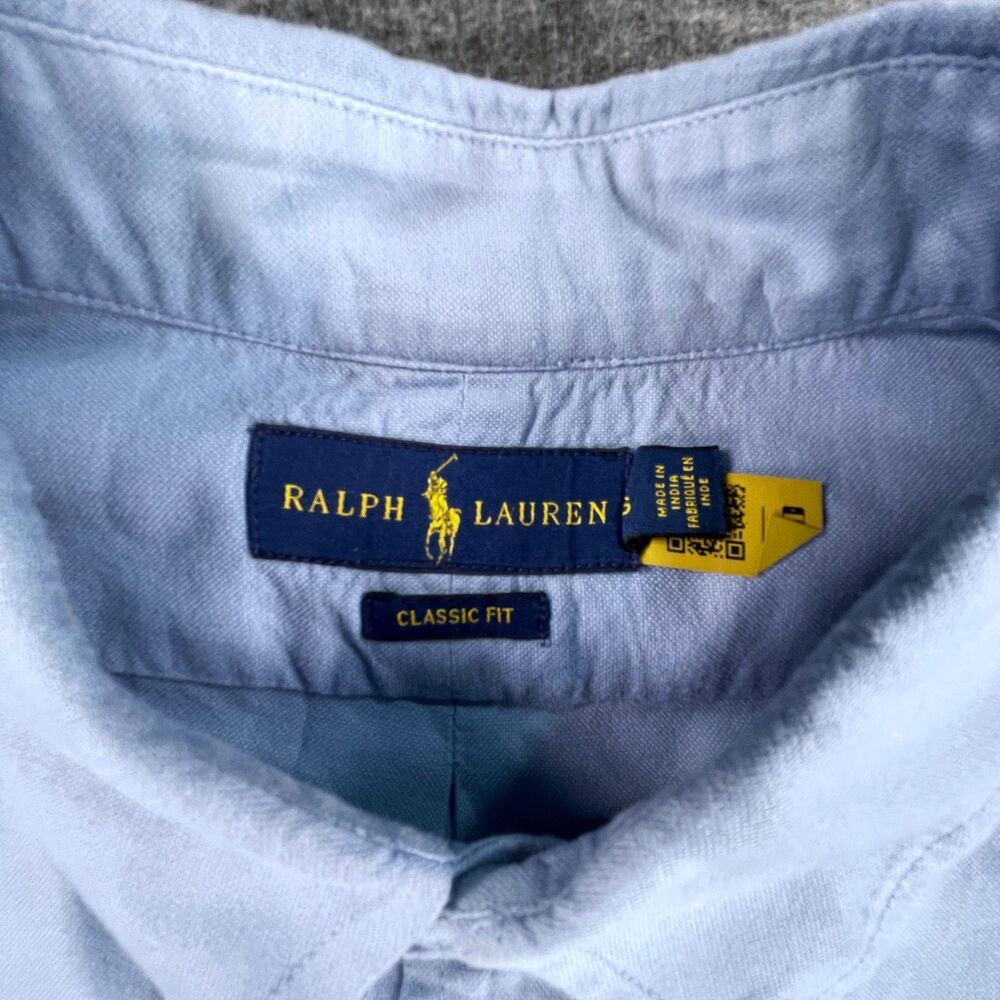 Polo Ralph Lauren Large Blue Ombre Dip Dye Button Down Classic Fit Shirt Preppy - Picture 5 of 11